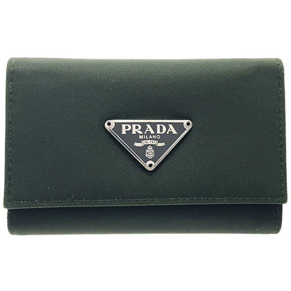 Prada Triangle 6-Key Case, Nylon, Dark Green, Plate, Holds 6 Keys